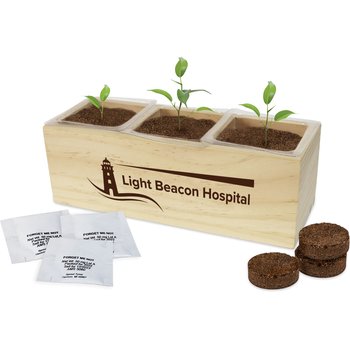 Wooden Triple Planter Kit - Laser-Engraved Personalization Available from Positive Promotions
