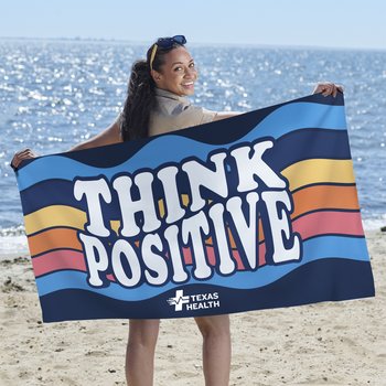 Think Positive Beach Towel - Personalization Available from Positive Promotions