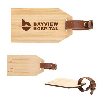 Wanderlust Bamboo Luggage Tag - Personalization Available from Positive Promotions