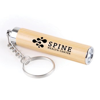 Bamboo LED Light Keychain - Personalization Available from Positive Promotions