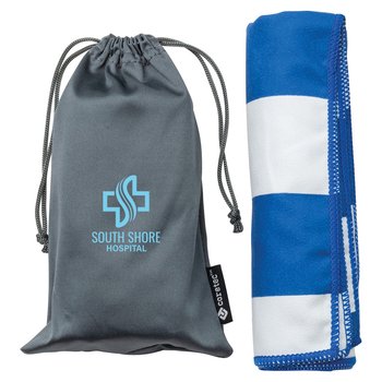 Striped Microfiber Sports Towel with Carry Pouch - Personalization Available from Positive Promotions
