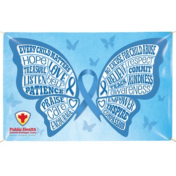 Blue Ribbon Butterfly 5' x 3' Vinyl Banner - One-Color Personalization Available from Positive Promotions