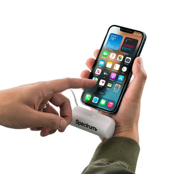 4,500-mAh Pocket-Sized Portable Power Bank With Built-In Cables - One-Color Personalization Available from Positive Promotions