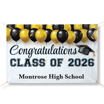 Congratulations Class of 2026 (Balloons) Full-Color 5' x 3' Banner - One-Color Personalization Available from Positive Promotions
