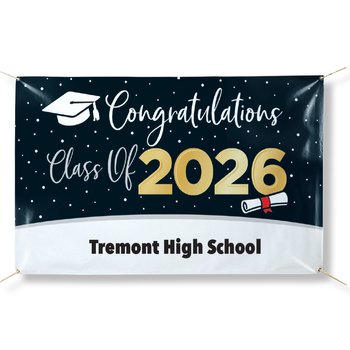 Congratulations Class of 2026 (Stars) Full-Color 5' x 3' Banner - One-Color Personalization Available from Positive Promotions