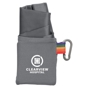 Rainbow/Gray Recycled Foldable Blanket in Travel Pouch - One-Color Personalization Available from Positive Promotions
