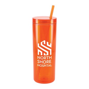 Recycled Slim Acrylic Straw Tumbler 16 oz. - One-Color Personalization Available from Positive Promotions