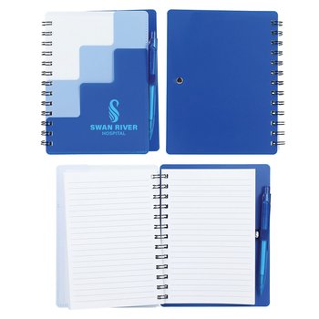 Recycled Step It Up Spiral Notebook With Pen - One-Color Personalization Available from Positive Promotions