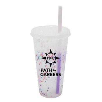 Mood Rainbow Confetti Tumbler 26 oz. With Straw - One-Color Personalization Available from Positive Promotions