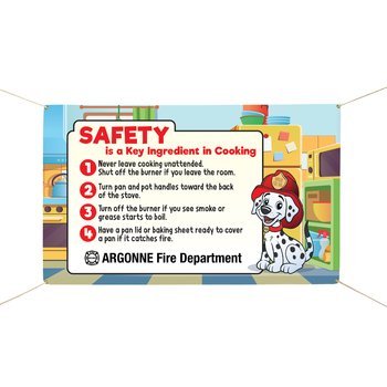 Safety Is a Key Ingredient in Cooking 5' x 3' Vinyl Banner - One-Color Personalization Available from Positive Promotions