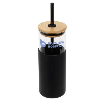 Glass Tumbler With Silicone Sleeve & Matching Straw 18-Oz. - Personalization Available from Positive Promotions