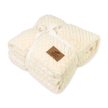 Luxe Plush Cream Textured Throw Blanket - Laser-Engraved Personalization Available from Positive Promotions