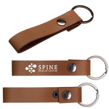 Authentic Leather Snap Key Tag - One-Color Personalization Available from Positive Promotions