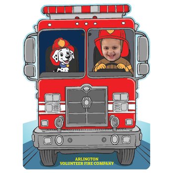 Firefighter in Fire Truck Photo Prop - Personalization Available from Positive Promotions