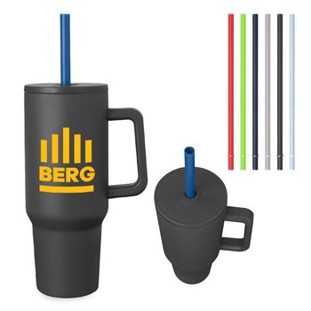 Stainless-Steel Tumbler 40 oz. With Spill-Resistant Lid & Handle - One-Color Personalization Available from Positive Promotions