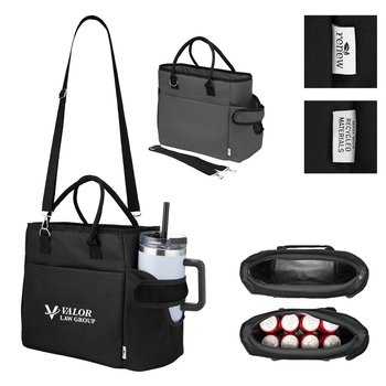Recycled rPET 16-Can Cooler Tote Bag With XL Tumbler Pocket - One-Color Personalization Available from Positive Promotions
