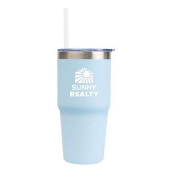 Recycled Stainless-Steel Tumbler 14 oz. With Spill-Resistant Lid & Straw - One-Color Personalization Available from Positive Promotions