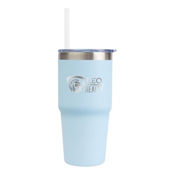 Recycled Stainless-Steel Tumbler 14 oz. With Spill-Resistant Lid & Straw - Laser-Engraved Personalization Available from Positive Promotions