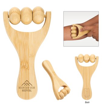 Natural Bamboo Handheld Rolling Massager - Laser-Engraved Personalization Available from Positive Promotions