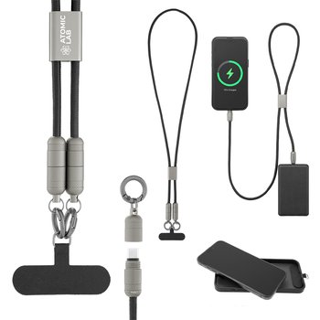 2-in-1 Recycled Charging Cable Lanyard with Phone Tether - Type C 60W - Personalization Available from Positive Promotions