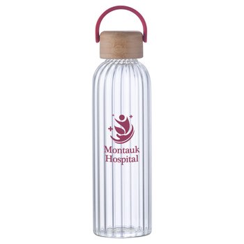 Striped Glass Bottle with Leak-Proof Bamboo Carry Handle Lid 21 oz. - Personalization Available from Positive Promotions