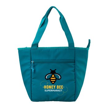 Recycled Nylon Cooler Tote With Zippered Front Pocket - One-Color Personalization Available from Positive Promotions