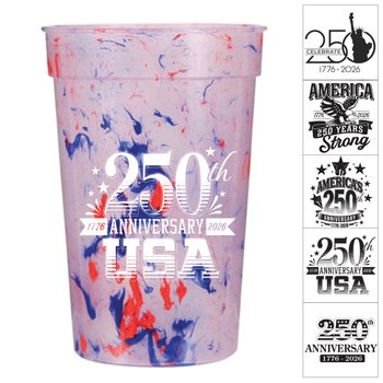 USA 250th Anniversary Color Confetti Plastic Stadium Cup 17-oz. - One-Color Personalization Available from Positive Promotions