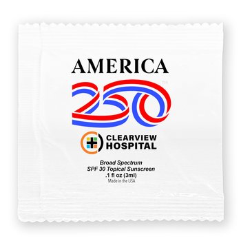USA 250th Anniversary SPF-30 Sunscreen Packet 0.1 oz. - Full-Color Personalization Available from Positive Promotions