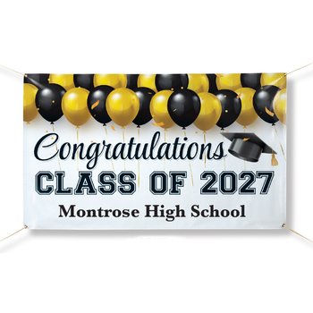 Congratulations Class of 2027 (Balloons) Full-Color 5' x 3' Banner - One-Color Personalization Available from Positive Promotions