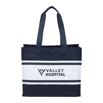 Recycled Striped Polyester Structured Box Tote Bag - Personalization Available from Positive Promotions