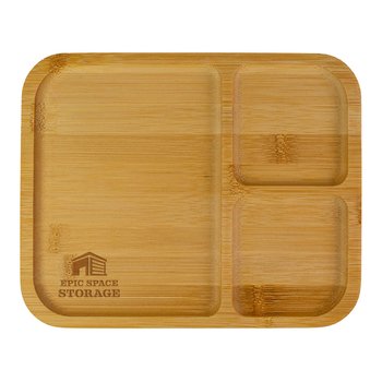 Bamboo Charcuterie Board with 6 Snack Cups & Plastic Carry Cover - Personalization Available from Positive Promotions