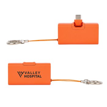 Built-In Type-C Tip Power Bank Keychain 1,200 mAh - One-Color Personalization Available from Positive Promotions