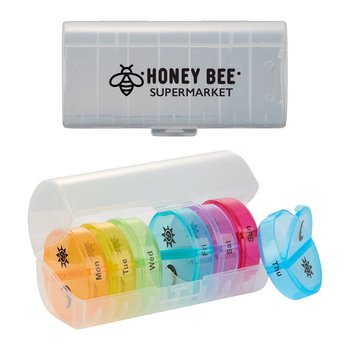 Recycled Plastic 7-Day Color Coded Pill Organizer - One-Color Personalization Available from Positive Promotions