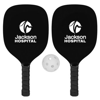 Wooden Pickleball Set With rPET Mesh Carry Bag - One-Color Personalization Available from Positive Promotions