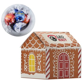 Holiday Gingerbread House Gift Box With Lindt® Truffles - Full-Color Personalization Available from Positive Promotions