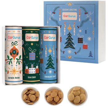 Festive Holiday Cookie Tube Collection Trio Assortment 1 With Chocolate Chip, Oatmeal Raisin, & Snickerdoodle - Full-Color Personalization Available from Positive Promotions