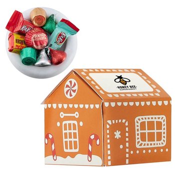 Holiday Gingerbread House Gift Box With Hershey's® Holiday Mix - Full-Color Personalization Available from Positive Promotions