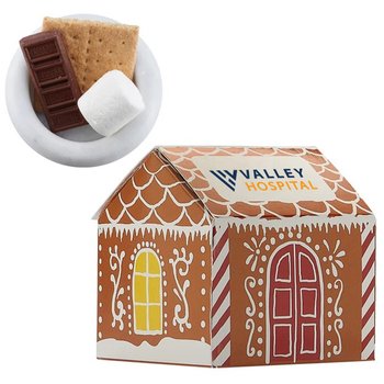 Holiday Gingerbread House Gift Box With S'mores Kit - Full-Color Personalization Available from Positive Promotions