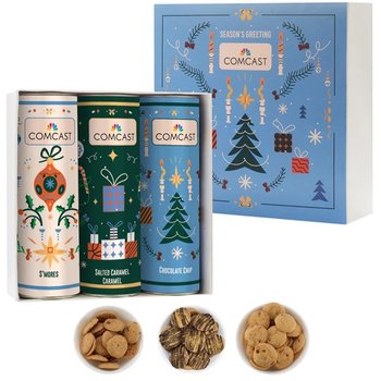 Festive Holiday Cookie Tube Collection Trio Assortment 2 With Chocolate Chip, S'mores, & Salted Caramel - Full-Color Personalization Available from Positive Promotions