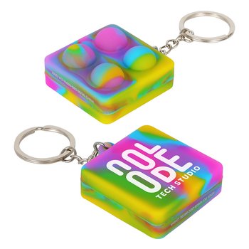 Square Silicone Push Pop Key Ring with Stress-Relief Bubbles - Personalization Available from Positive Promotions