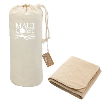 100% Recycled PET Fleece Blanket With Cotton Canvas Pouch - Personalization Available from Positive Promotions