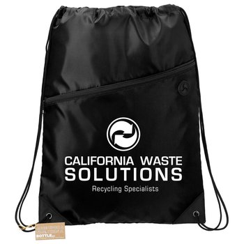 rPET Drawstring Backpack with Zippered Pocket - Personalization Available from Positive Promotions