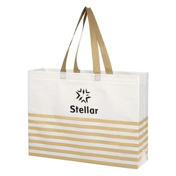 Non Woven Horizontal Stripe Tote Bag-Personalization Available from Positive Promotions