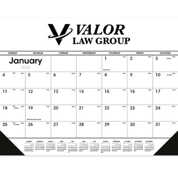 2026 Black & White Desk Calendar Pad With Vinyl Corners - One-Color Personalization Available from Positive Promotions
