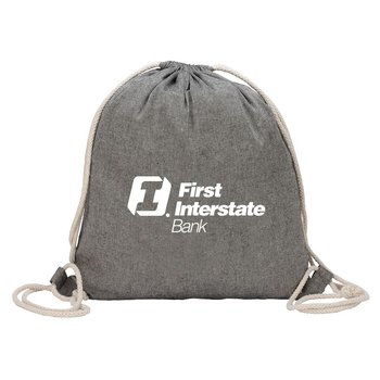 Huron Recycled Cotton Drawstring Backpack- Personalization Available from Positive Promotions