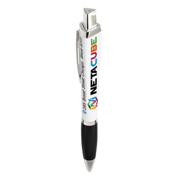 Satin Grip 3-Sided Retractable Pen With Clip - Full-Color Personalization Available from Positive Promotions