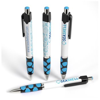 Squared Retractable Dotted Grip Pen - Full Color Personalization Available from Positive Promotions