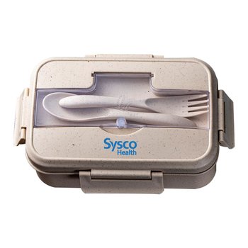 Wheat Straw Lunch Box Set With Utensils - Personalization Available from Positive Promotions