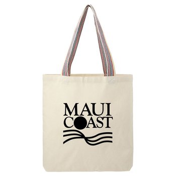Recycled Cotton Convention Tote with Rainbow Handles- Personalization Available from Positive Promotions