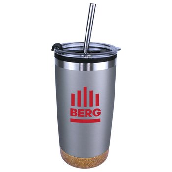 Halcyon Cork Bottom Tumbler with Stainless Straw/Flip Top Lid 20 Oz - Personalization Available from Positive Promotions